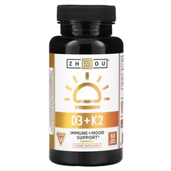 Zhou Nutrition, K2 + D3, поддержка 2-в-1, 60 вегетарианских капсул