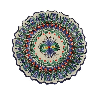 Тарелка Риштанская Керамика "Цветы", синяя, рельефная, 15 см