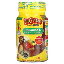 Лил Криттерс, Immune C, витамин С с цинком и витамином D, 60 жевательных таблеток