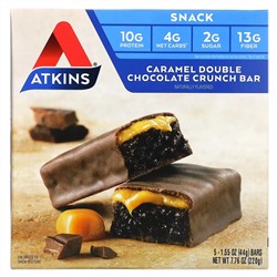 Atkins, Snack, хрустящий батончик для перекуса, карамель и двойной шоколад, 5 штук по 44 г (1,55 унции)