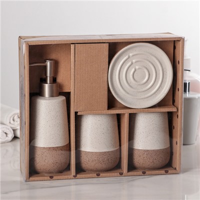 Набор аксессуаров для ванной комнаты «Минимал», 4 предмета (дозатор, мыльница, 2 стакана), цвет бежевый