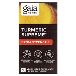 Gaia Herbs, Turmeric Supreme, Extra Strength, куркума, 60 растительных фито-капсул с жидкостью