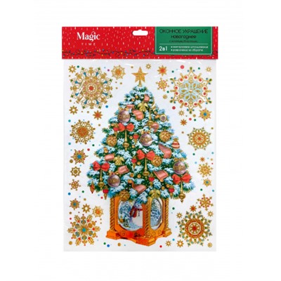 Наклейка фигурная Зимняя елка 30*38 см, многоразовая, раскраска Феникс-Презент 88335