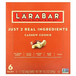 Larabar, The Original Real Fruit & Nut Bar, печенье с кешью, 6 батончиков, 48 г (1,7 унции)