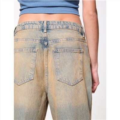 Jeans - forma baggy - 100% algodón - azul denim claro y beige
