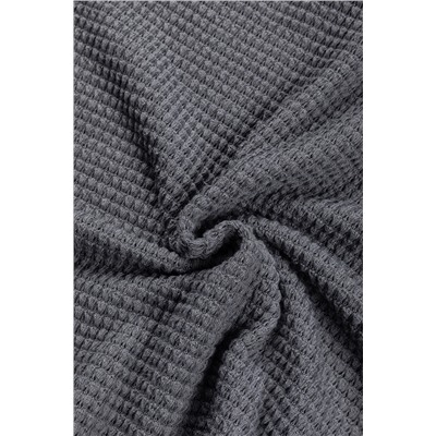 Dark Grey Loose Plaid Patchwork Textured Knit Henley Top