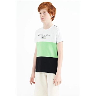TOMMYLIFE Черная футболка с круглым вырезом и детальным принтом стандартного кроя для мальчиков - 11135