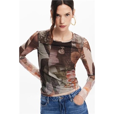 Printed tulle T-shirt