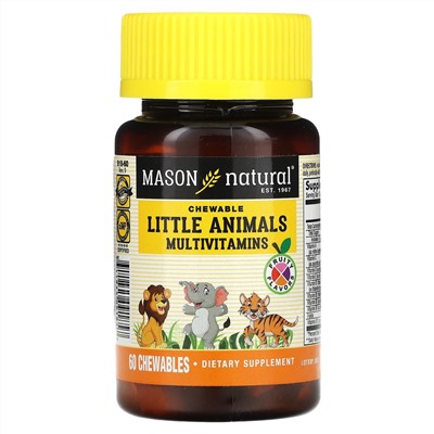 Mason Natural, Little Animals, мультивитамины, фруктовые, 60 жевательных таблеток