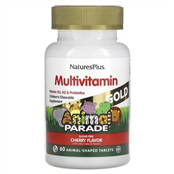 NaturesPlus, Source of Life, Animal Parade Gold, жевательные мультивитамины с микроэлементами для детей, со вкусом вишни, 60 таблеток в форме животных