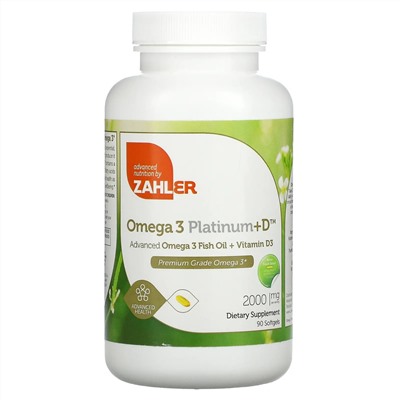 Залер, Omega 3 Platinum+D, усовершенствованный рыбий жир с омега-3 и витамином D3, 1000 мг, 90 капсул
