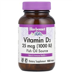 Bluebonnet Nutrition, Vitamin D3, 1,000 IU (25 mcg), 100 Softgels