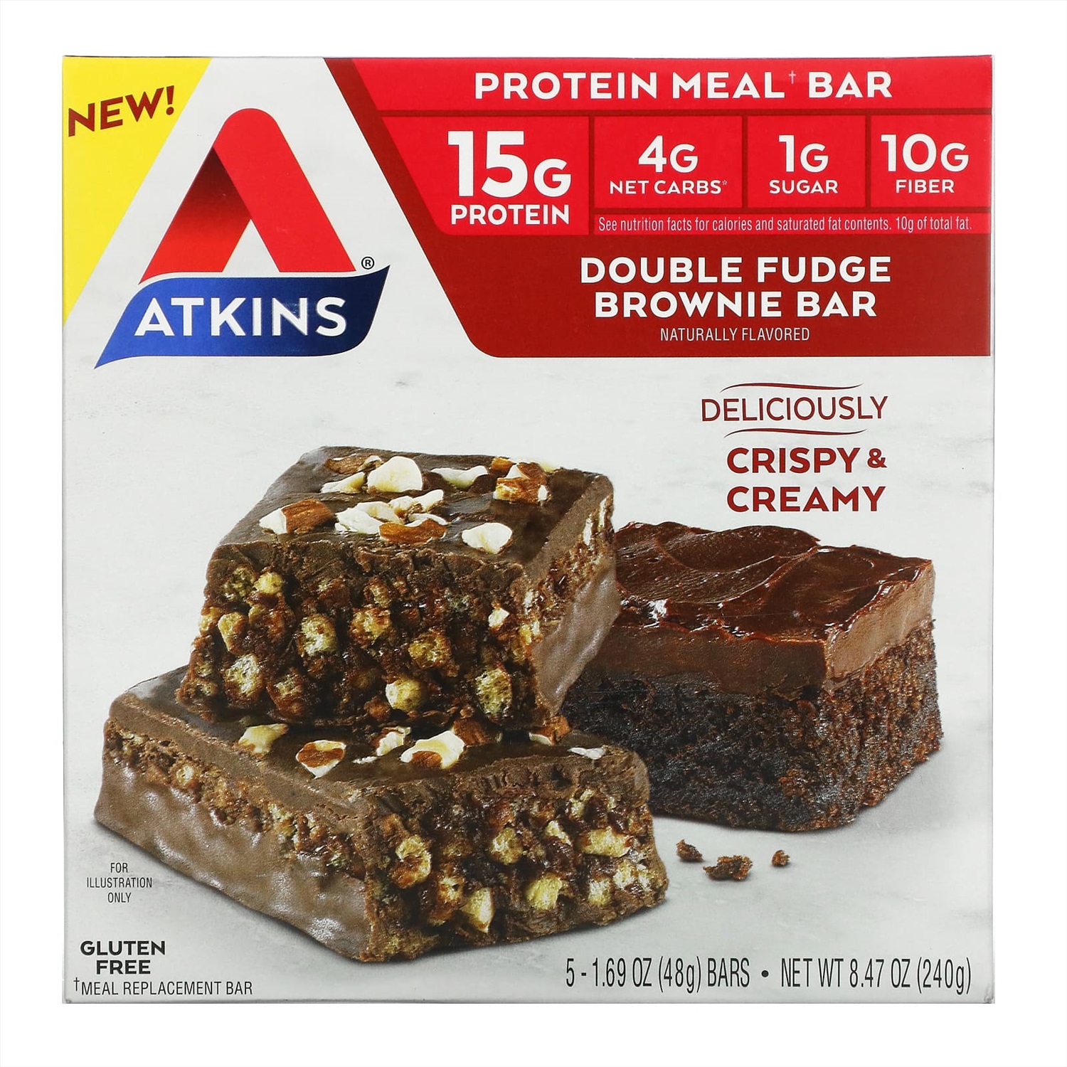 Atkins, Protein Meal Bar, шоколадный батончик с двойной помадкой, 5  батончиков, 48 г (1,69 унции) купить, отзывы, фото, доставка - КАПУСТА │  Совместны