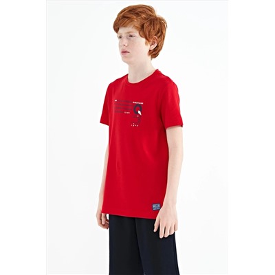 TOMMYLIFE Красная футболка стандартного кроя с круглым вырезом и принтом для мальчиков — 11145