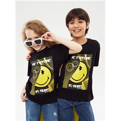 Детская футболка унисекс с короткими рукавами и круглым вырезом со смайликом и принтом