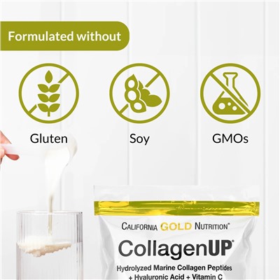 California Gold Nutrition, CollagenUP, гидролизованные пептиды морского коллагена с гиалуроновой кислотой и витамином C, с нейтральным вкусом, 464 г (16,37 унции)