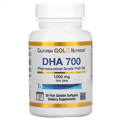California Gold Nutrition, DHA 700, рыбий жир фармацевтической степени чистоты, 1000 мг, 30 рыбно-желатиновых капсул