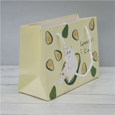 Пакет подарочный (XS) "Greedy cat avocado", green (19.5*14.5*10)