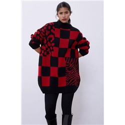 Красный вязаный свитер оверсайз с узором Sherin SWK4441KR