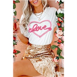 White Valentine Love Tinsel Graphic T-shirt