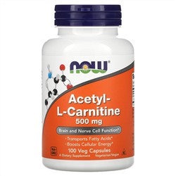 NOW Foods, Ацетил-L-карнитин, 500 мг, 100 растительных капсул
