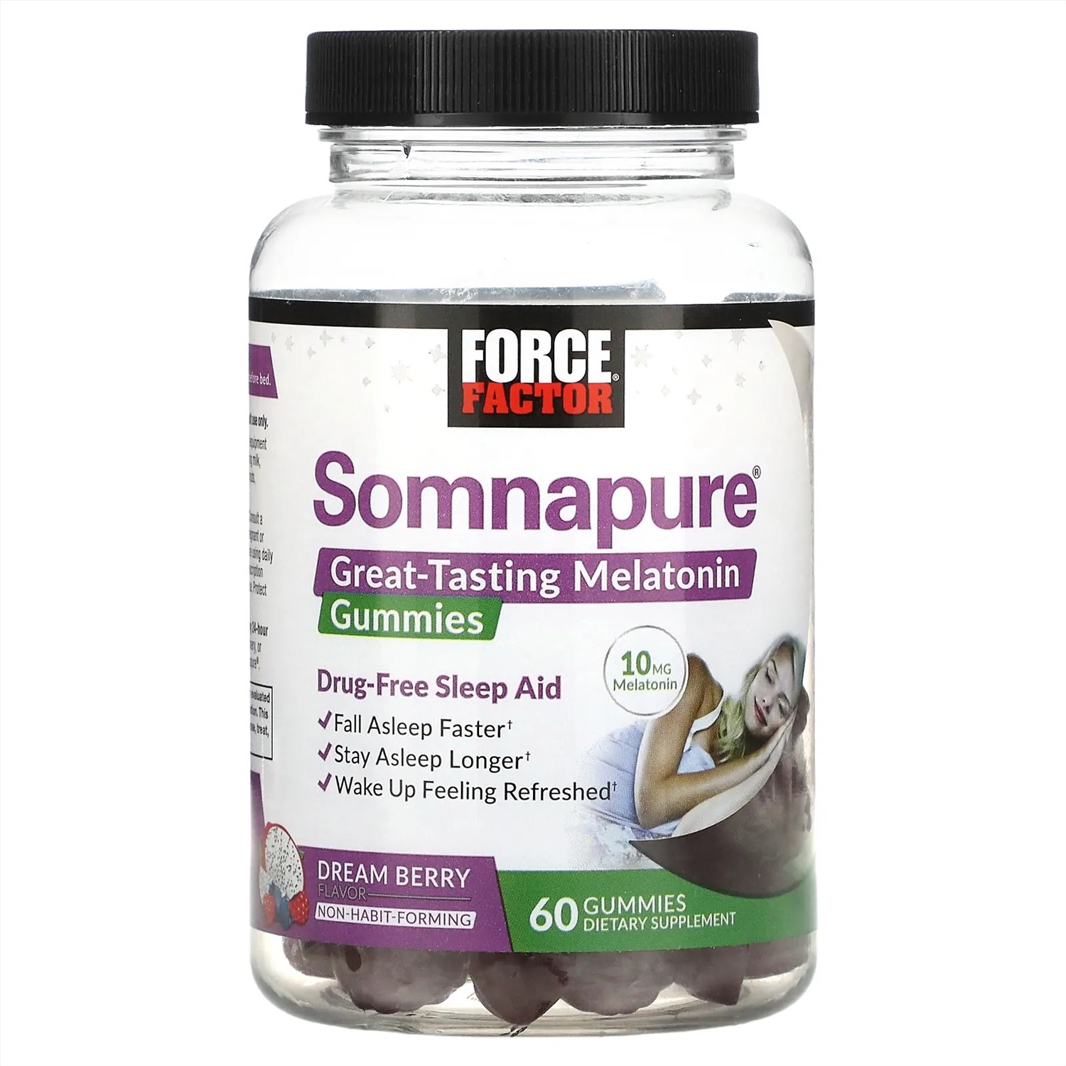 Force Factor, Somnapure, вкусные жевательные таблетки с мелатонином, 10 мг,  ягодный вкус, 60 жевательных таблеток (5 мг в одной жевательной таблетке)