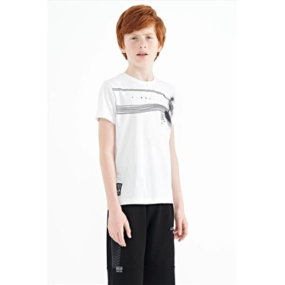 TOMMYLIFE Белая футболка стандартного кроя с круглым вырезом и принтом для мальчиков — 11133