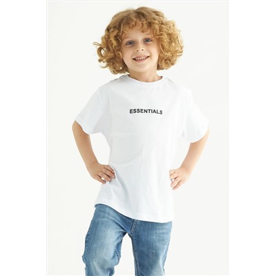 Zepkids Белая футболка с круглым вырезом и короткими рукавами Essentılars для мальчиков с принтом