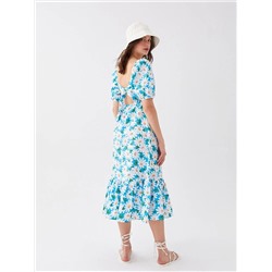 XSIDE Женское поплиновое платье с квадратным воротником и цветочным принтом с воздушными рукавами