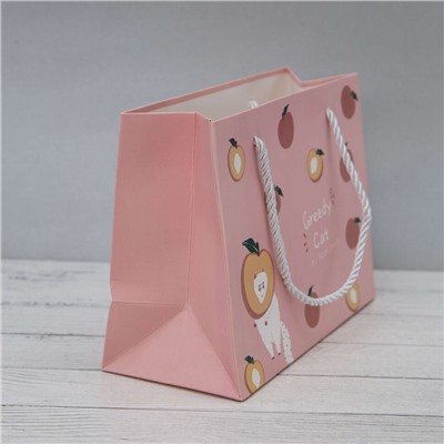 Пакет подарочный (XS) "Greedy cat peach", pink (19.5*14.5*10)