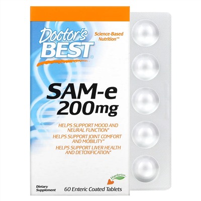 Doctor's Best, SAMe (дисульфат тозилат), 200 мг, 60 таблеток, покрытых кишечнорастворимой оболочкой