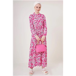 Bigdart 2144 Великолепное платье-хиджаб с воротником - Фуксия