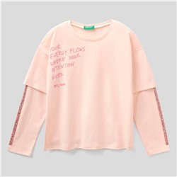 T-Shirt - 100% Baumwolle - bedruckt - dekorative Pailletten - blassrosa