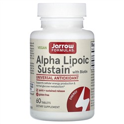 Jarrow Formulas, Alpha Lipoic Sustain, альфа-липоевая кислота с биотином, 300 мг, 60 таблеток