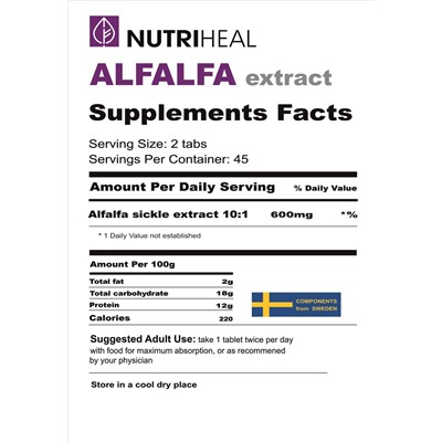 Alfalfa extract tabs / Люцерна экстра табл / NUTRIHEAL