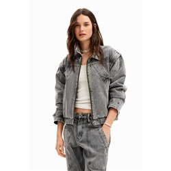 Denim detachable sleeve jacket