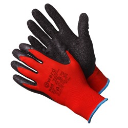 Gward Red, Красные нейлоновые перчатки с черным текстурированным латексом