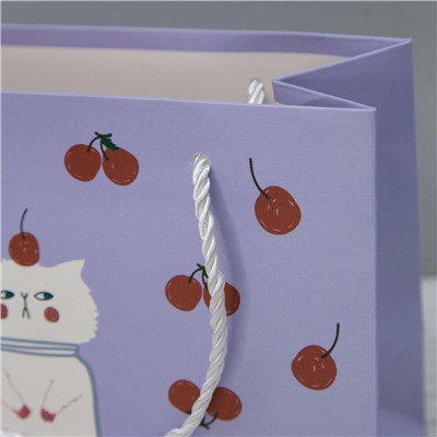 Пакет подарочный (XS) "Greedy cat cherry", purple (19.5*14.5*10)