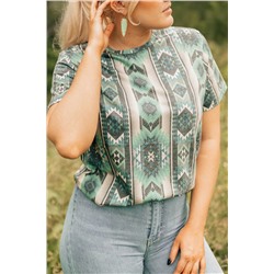 Green Retro Aztec Print Plus Size T-shirt