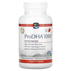 Nordic Naturals, ProDHA 1000, добавка с аминокислотами, с клубничным вкусом, 1000 мг, 120 капсул