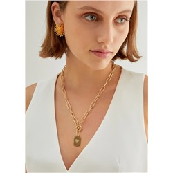 14KT GOLD PLA. S. STEEL HEART TAG NECKLACE