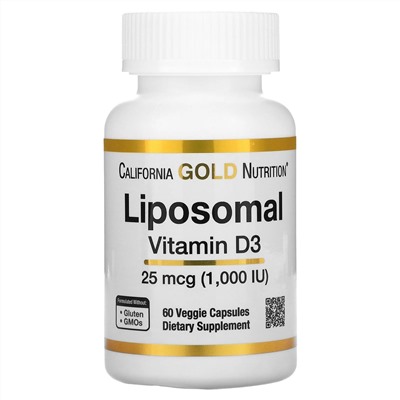 California Gold Nutrition, Liposomal Vitamin D3, 25 mcg (1,000 IU ), 60 Veggie Capsules