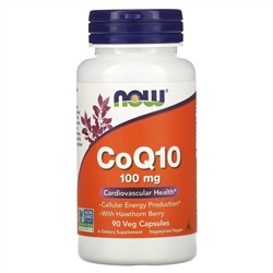 NOW Foods, CoQ10 с ягодами боярышника, 100 мг, 90 растительных капсул