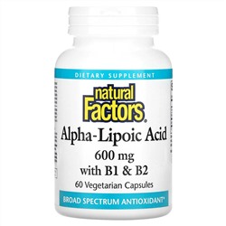 Natural Factors, Альфа-липоевая кислота с витаминами B1 и B2, 600 мг, 60 вегетарианских капсул