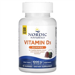 Nordic Naturals, Жевательные таблетки с витамином D3, со вкусом лесных ягод, 1000 МЕ, 60 шт.