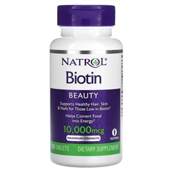 Natrol, биотин, максимальная сила действия, 10 000 мкг, 100 таблеток