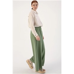 ALL DAY Green01 Широкие брюки из натуральной ткани с эластичной резинкой на талии