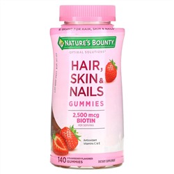 Nature's Bounty, витамины для волос, кожи и ногтей с биотином, с клубничным вкусом, 1250 мкг, 140 жевательных таблеток