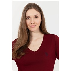 Женский бордовый базовый свитер с v-образным вырезом Неожиданная скидка в корзине
