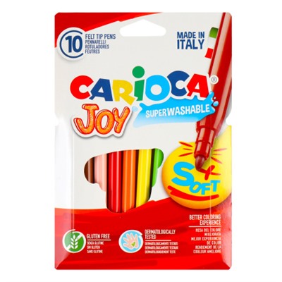 Фломастеры 10 цветов, корпус круглый, конический, смываемые, колпачок вентилируемый JOY Carioca 40528